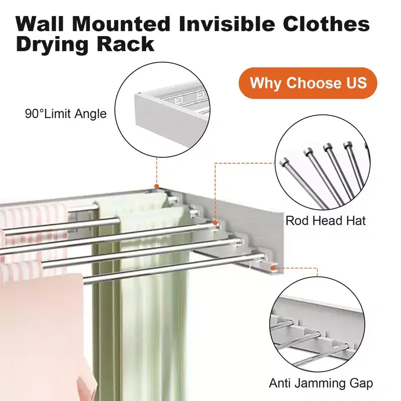 Séchoir à linge, étendoir mural pliable en alliage, rétractable, pour gain de place