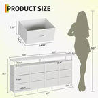 Commode longue de 63 po avec 12 tiroirs, meuble TV pour téléviseurs de 55/65/70 po, meuble TV commode en tissu pour chambre à coucher et salon, commode avec étagères ouvertes