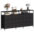 63 Long Dresser with 12 Drawers, TV Stand for 55/65/70 Inch TV, Fabric Dresser TV Stand for Bedroom Living Room, Chest of Drawers with Open Shelves