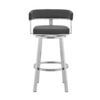 HomeRoots 26 Gray And Silver Faux Leather And Iron Swivel Low Back Counter Height Bar Chair
