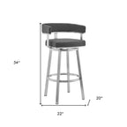 HomeRoots 26 Chaise de bar pivotante à dossier bas en similicuir gris et argenté et fer, hauteur comptoir