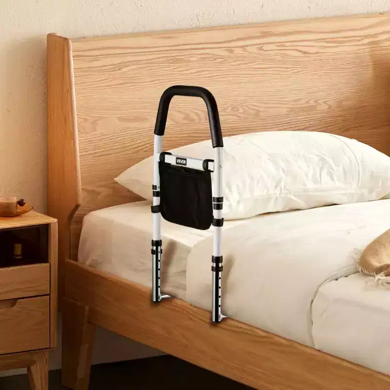VEVOR Bed Rail for Elderly, Bedside Assist Rails with PU Handrail,Adjustable Height Pipe Bedside Cane,High-Strength Carbon Steel Bed Bars,Black+White