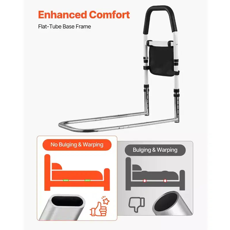 VEVOR Bed Rail for Elderly, Bedside Assist Rails with PU Handrail,Adjustable Height Pipe Bedside Cane,High-Strength Carbon Steel Bed Bars,Black+White