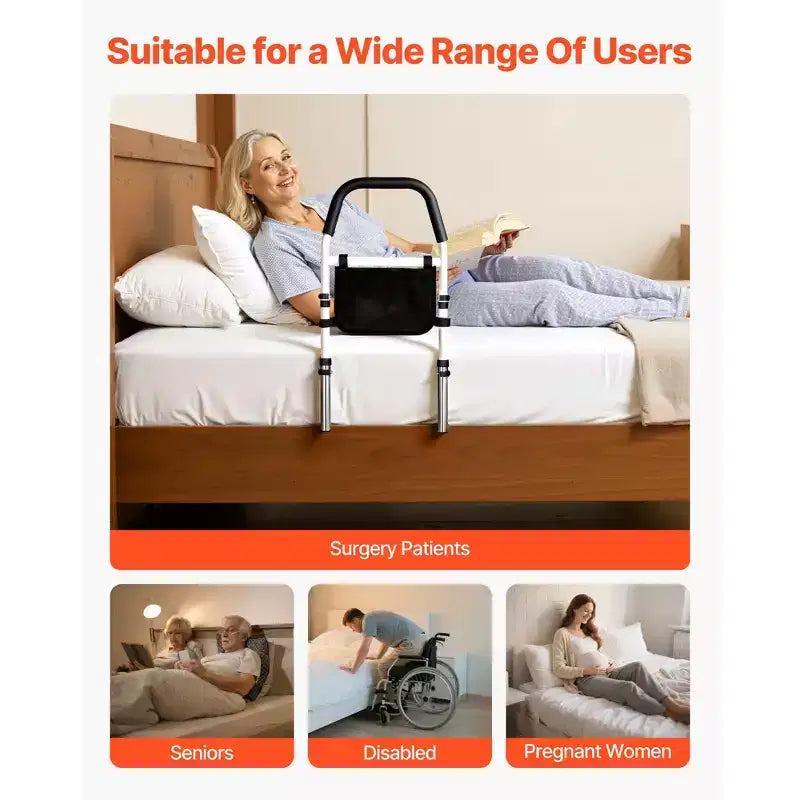 VEVOR Bed Rail for Elderly, Bedside Assist Rails with PU Handrail,Adjustable Height Pipe Bedside Cane,High-Strength Carbon Steel Bed Bars,Black+White