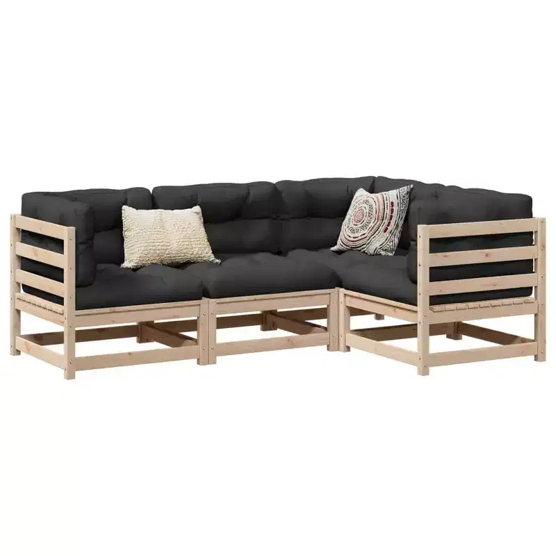 vidaXL Salon de jardin en bois rustique avec coussins
