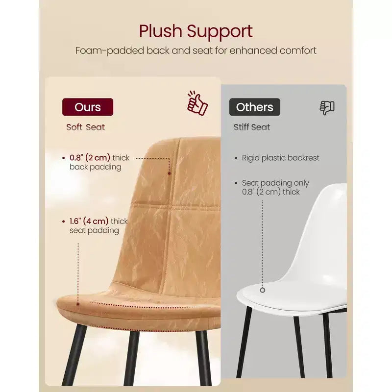 VASAGLE Chaises de Salle à Manger, Chaises de Cuisine, Pieds Réglables, Tissu Chenille, Similicuir Aspect Glacé, Marron Caramel