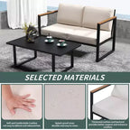 4-Piece Patio Conversation Set with Loveseat, 2 Chairs & Coffee Table, Metal Frame Furniture with Polystyrene Armrests, Black Frame & Beige Cushions