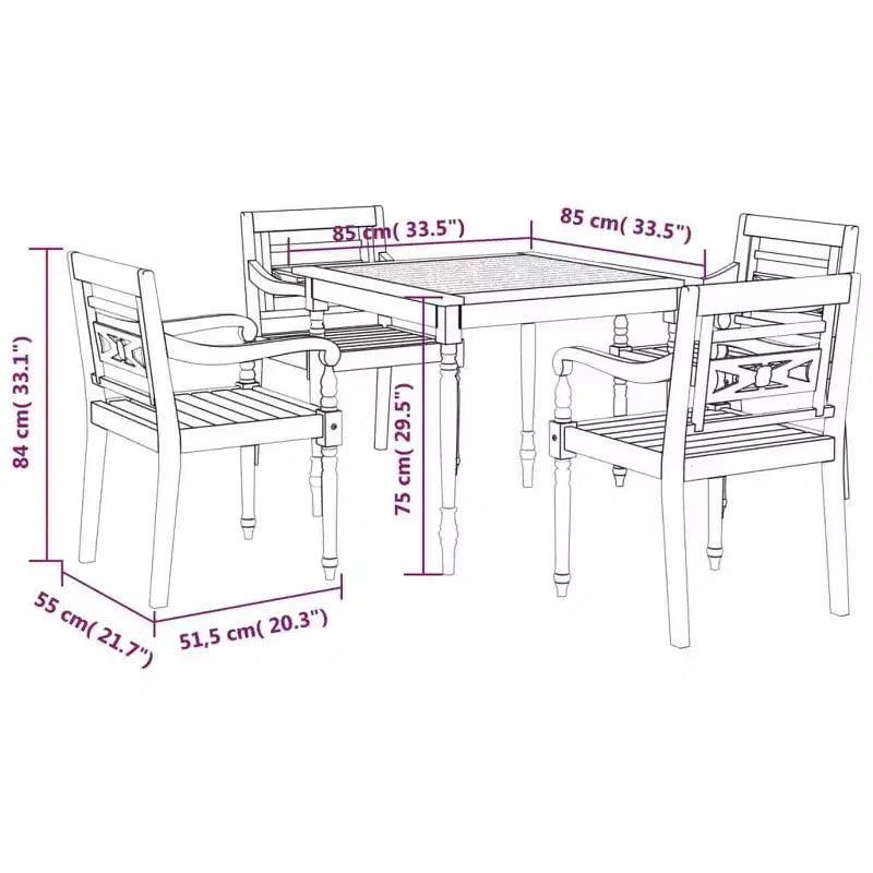 vidaXL 5 Piece Patio Dining Set Solid Teak Wood