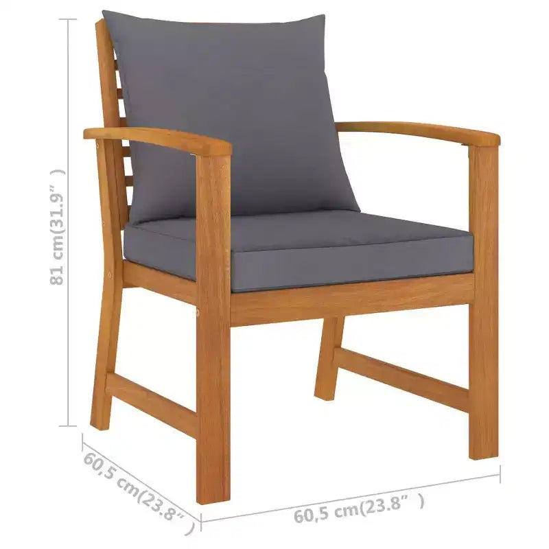 vidaXL Garden Lounge Set Grey Solid Acacia Wood, 100% Polyester Standard