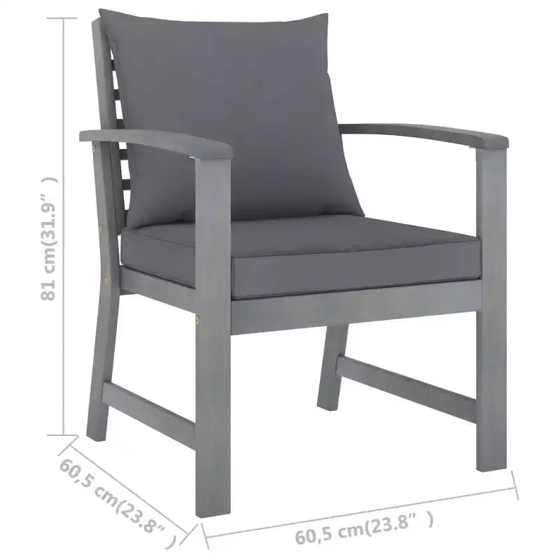 vidaXL Garden Lounge Set Grey Solid Acacia Wood, 100% Polyester Standard