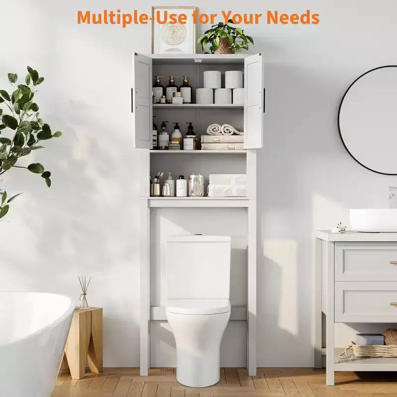 Étagère de toilettes de 60 cm de large avec meuble de rangement au-dessus des toilettes, organisateur d'étagères de salle de bain avec dispositif anti-basculement, meuble autonome peu encombrant