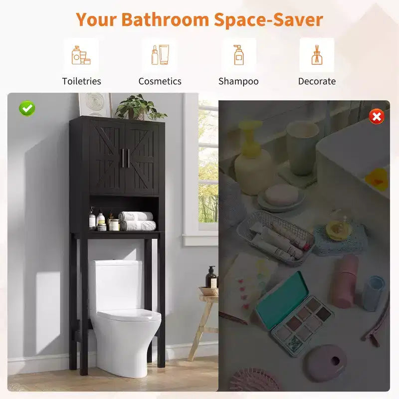 Étagère de toilettes de 60 cm de large avec meuble de rangement au-dessus des toilettes, organisateur d'étagères de salle de bain avec dispositif anti-basculement, meuble autonome peu encombrant