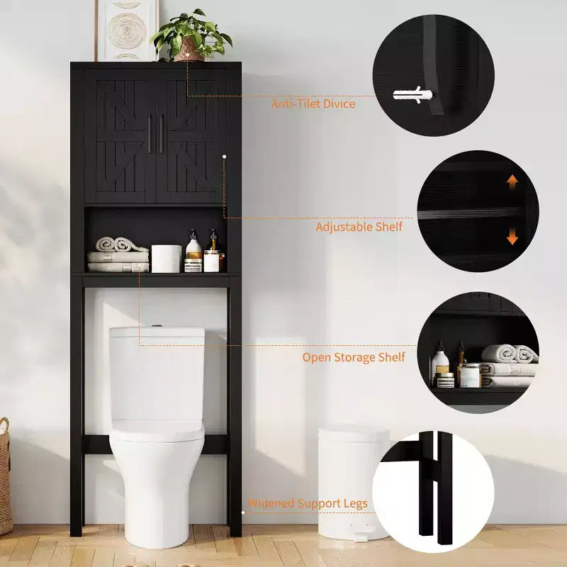 Étagère de toilettes de 60 cm de large avec meuble de rangement au-dessus des toilettes, organisateur d'étagères de salle de bain avec dispositif anti-basculement, meuble autonome peu encombrant