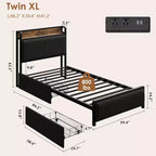 Cadre de lit plateforme Twin XL Acekool avec tête de lit de rangement, tiroirs et ports USB, lit rembourré en velours côtelé, aucun sommier tapissier requis