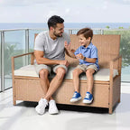 VEVOR Outdoor Storage Bench, 2-Person PE Rattan Storage Bench, 70 Gal Deck Box with Cushion, Supports up to 265 lbs, Brown