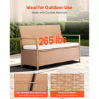 VEVOR Outdoor Storage Bench, 2-Person PE Rattan Storage Bench, 70 Gal Deck Box with Cushion, Supports up to 265 lbs, Brown