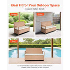 VEVOR Outdoor Storage Bench, 2-Person PE Rattan Storage Bench, 70 Gal Deck Box with Cushion, Supports up to 265 lbs, Brown