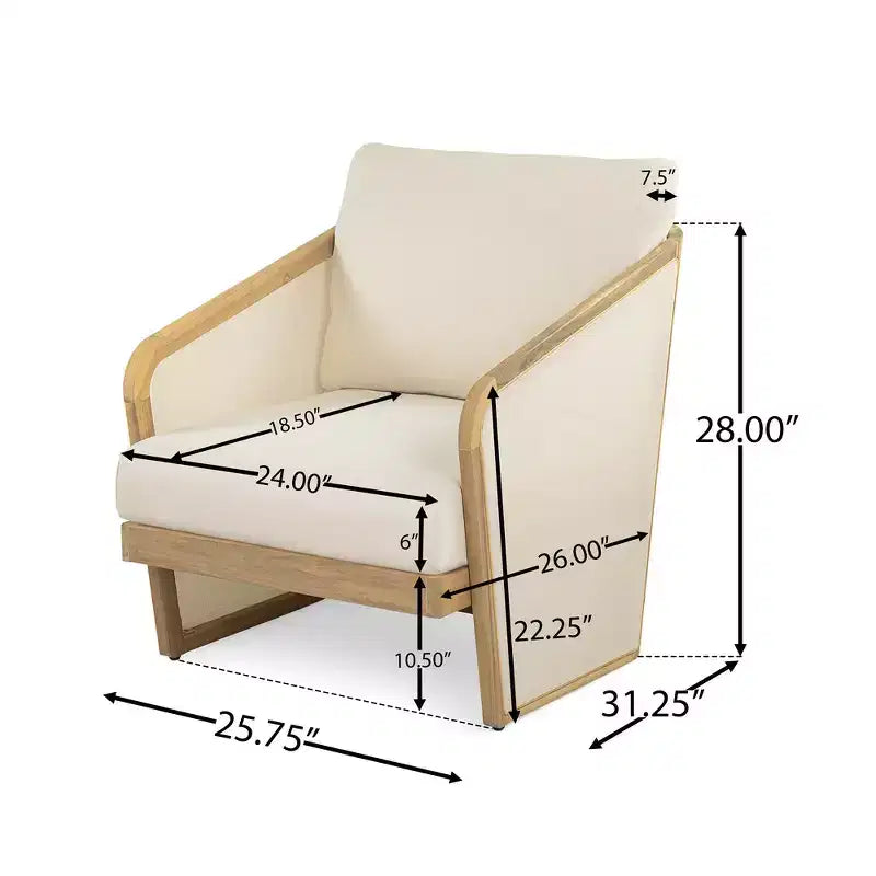Whisen 1 Piece Outdoor Acacia Wood Club Chair, Patio Lounge Chair with Cushions