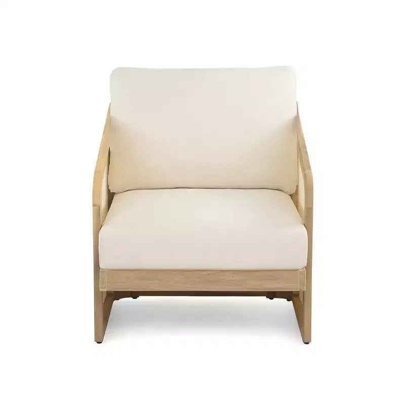 Whisen 1 Piece Outdoor Acacia Wood Club Chair, Patio Lounge Chair with Cushions
