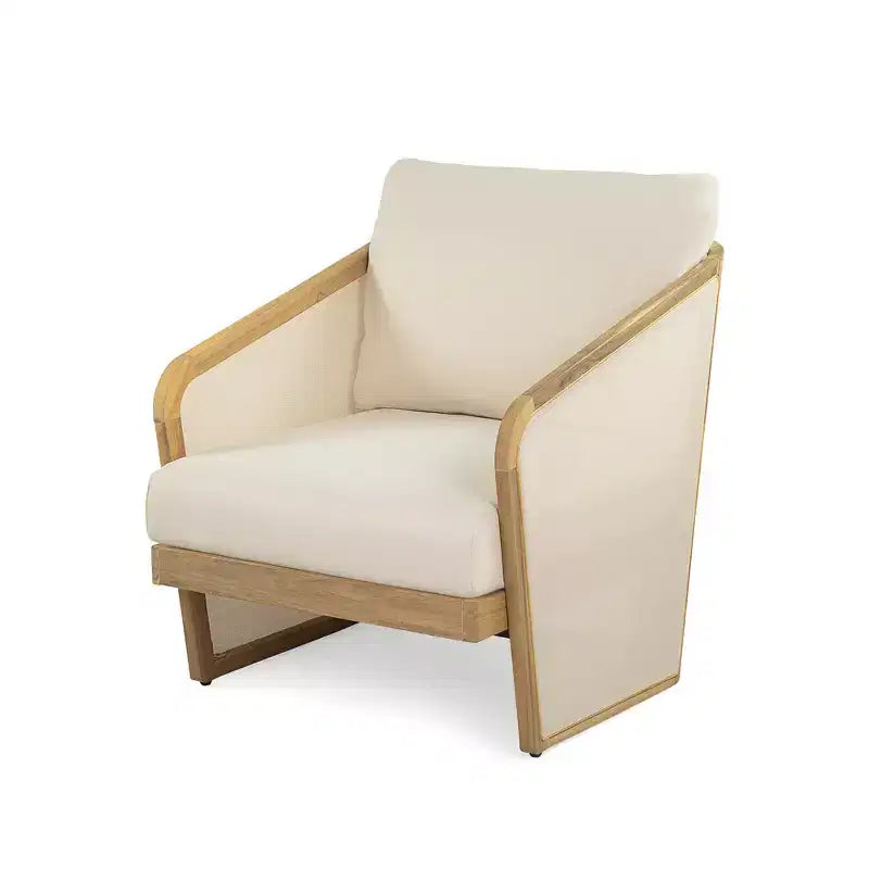 Whisen 1 Piece Outdoor Acacia Wood Club Chair, Patio Lounge Chair with Cushions