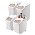 VIYET 4Pack Food Storage Containers, 3.5Gal/15Lx2+4.5Gal/20Lx2, Airtight Lid, 4 Cups, Wheels for Rice Pet Grain Kitchen Ingredient,white