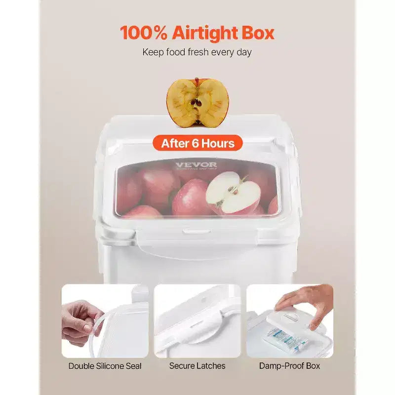 VIYET 4Pack Food Storage Containers, 3.5Gal/15Lx2+4.5Gal/20Lx2, Airtight Lid, 4 Cups, Wheels for Rice Pet Grain Kitchen Ingredient,white