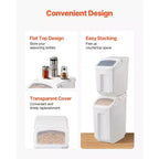 VIYET 4Pack Food Storage Containers, 3.5Gal/15Lx2+4.5Gal/20Lx2, Airtight Lid, 4 Cups, Wheels for Rice Pet Grain Kitchen Ingredient,white