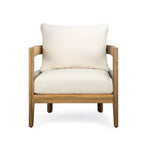 Whisen, ensemble fauteuil club et table d'appoint d'extérieur en bois d'acacia, fauteuil de jardin avec coussins – Beige