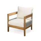Whisen, ensemble fauteuil club et table d'appoint d'extérieur en bois d'acacia, fauteuil de jardin avec coussins – Beige