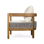 Whisen, ensemble fauteuil club et table d'appoint d'extérieur en bois d'acacia, fauteuil de jardin avec coussins – Beige