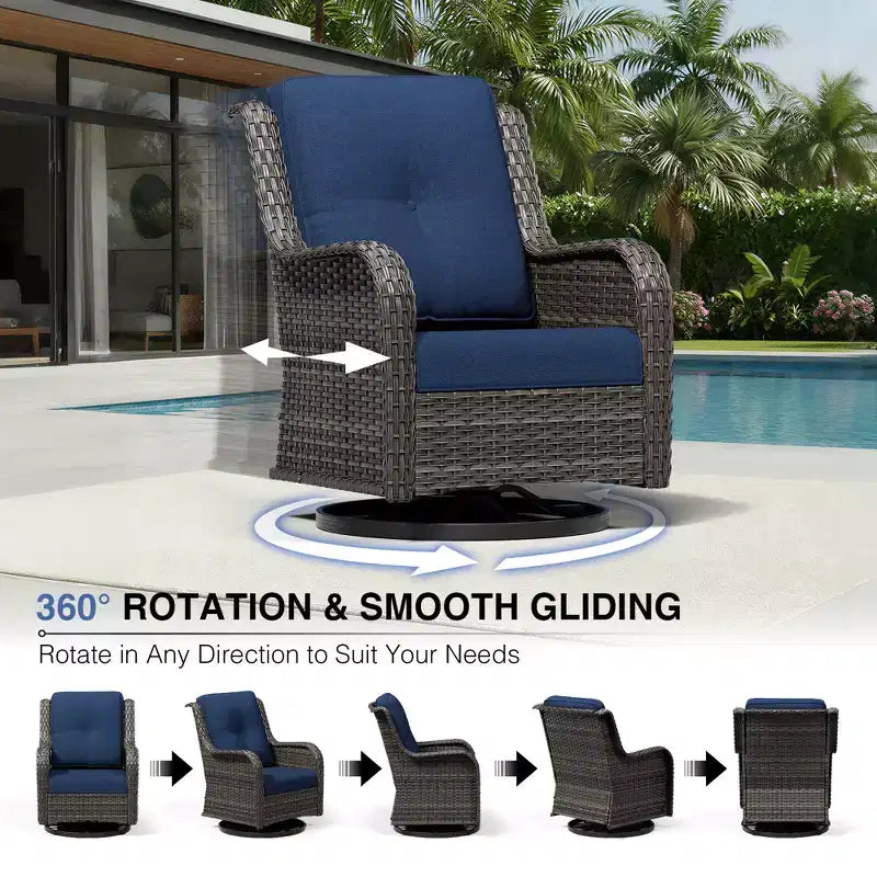 UPTIOT Premium 2-Seat Outdoor Sofa Set with Swivel Chairs & Multi-Functional Ottomans