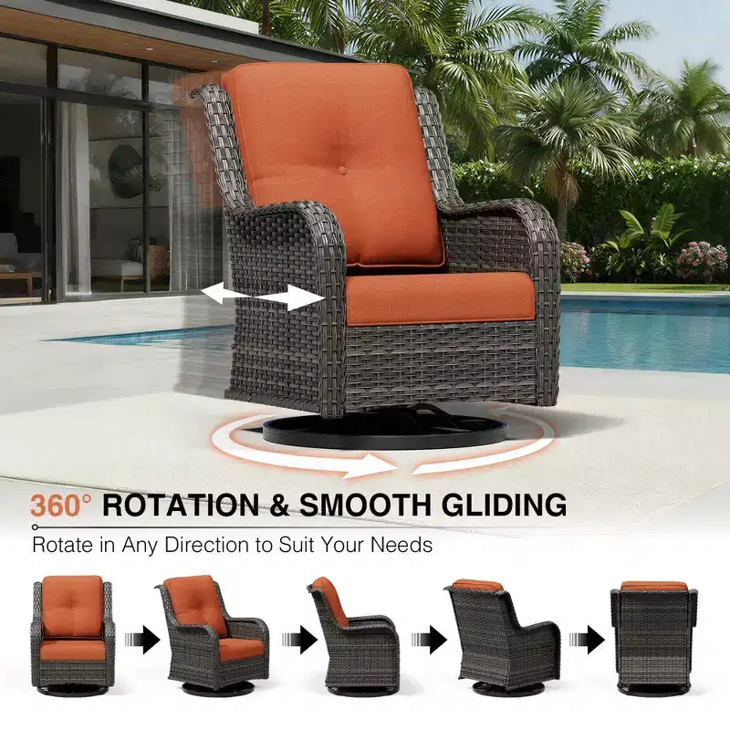 UPTIOT Premium 2-Seat Outdoor Sofa Set with Swivel Chairs & Multi-Functional Ottomans