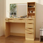 Coiffeuse cannelée avec grand miroir et lumières, grande table de maquillage avec 6 tiroirs et station de charge