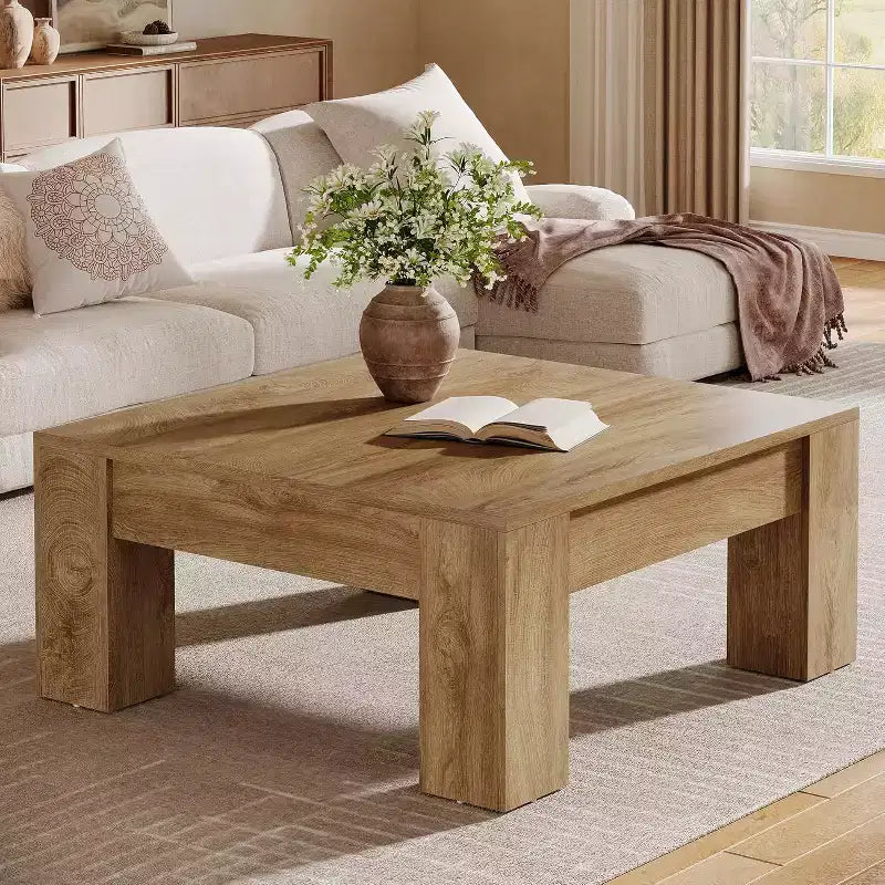 Table basse carrée Lantine de 39 pouces, tables de salon en bois style ferme avec pieds robustes, table d'appoint, montage facile,