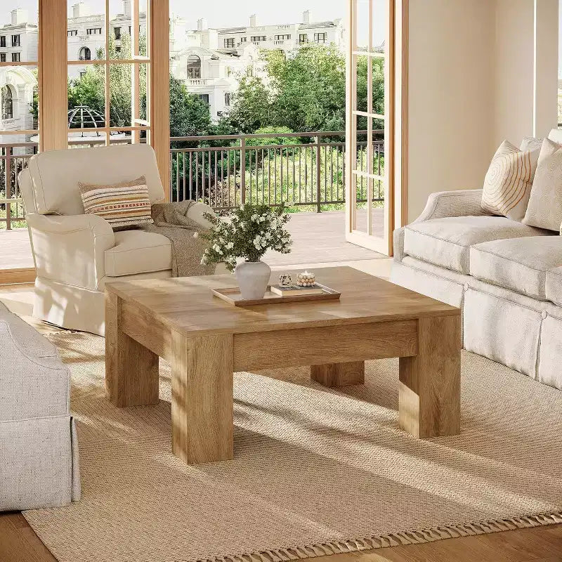 Table basse carrée Lantine de 39 pouces, tables de salon en bois style ferme avec pieds robustes, table d'appoint, montage facile,