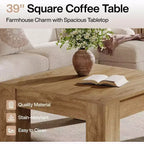 Table basse carrée Lantine de 39 pouces, tables de salon en bois style ferme avec pieds robustes, table d'appoint, montage facile,