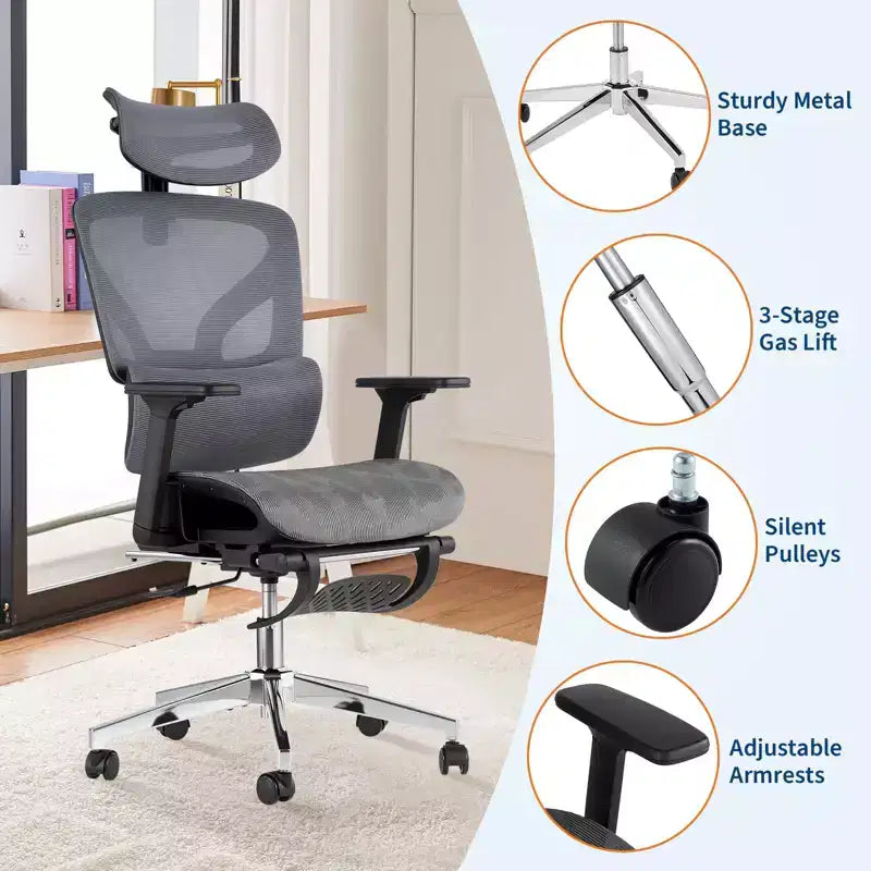 3Rd Gen Ergonomic High Back Mesh Office Chair with Footrest, 4d Adjustable Armrests & Dynamic Lumbar Support for Home Office