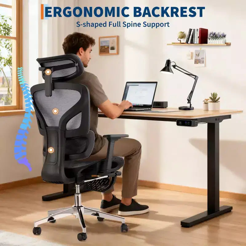 3Rd Gen Ergonomic High Back Mesh Office Chair with Footrest, 4d Adjustable Armrests & Dynamic Lumbar Support for Home Office
