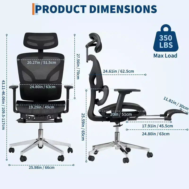 3Rd Gen Ergonomic High Back Mesh Office Chair with Footrest, 4d Adjustable Armrests & Dynamic Lumbar Support for Home Office