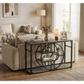 CuisinSmart 55 O-Shaped Metal Frame Console Table, Industrial Narrow Entryway Table with Storage, Rustic Sofa Table for Living Room Hallway Foyer