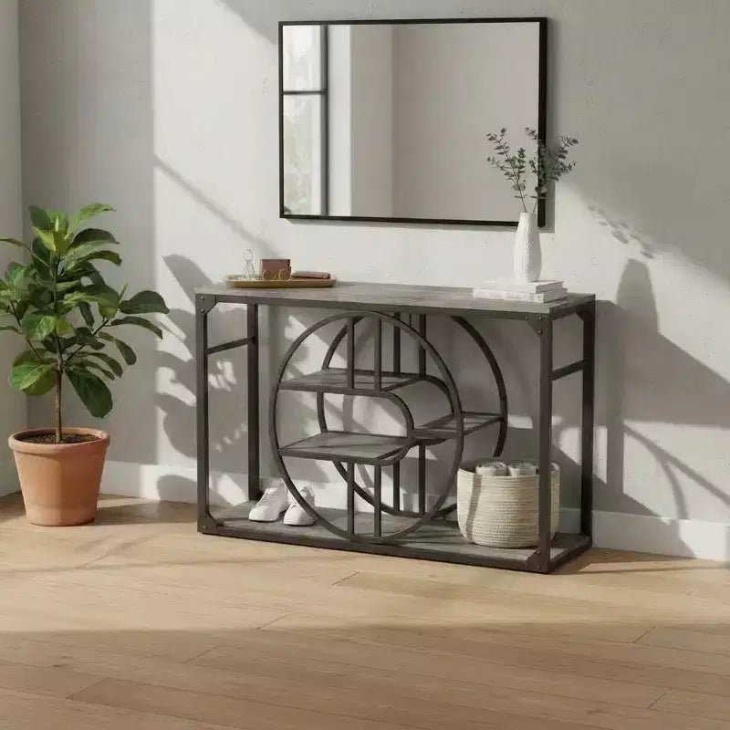 Table console CuisinSmart 55 en métal en forme de O, table d'entrée industrielle étroite avec rangement, table de canapé rustique pour salon, couloir, foyer