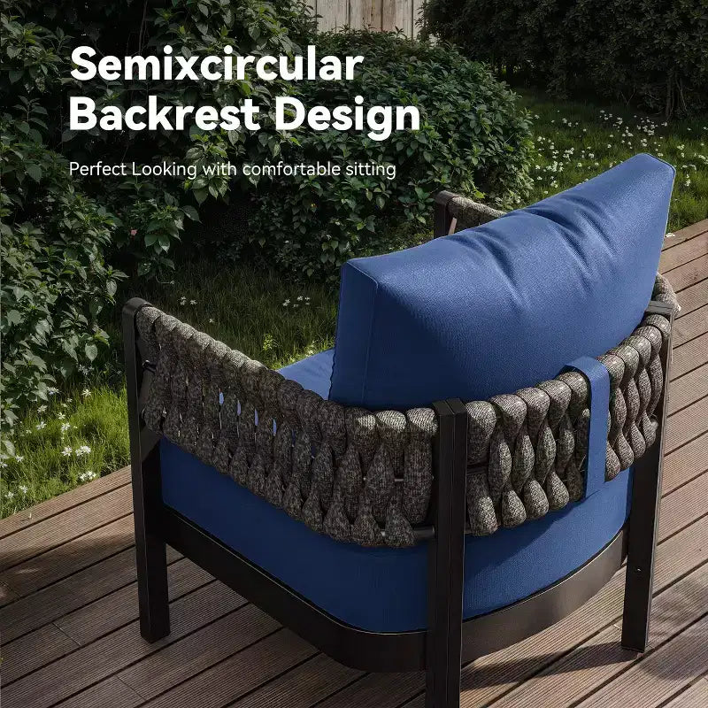 ALAULM 5PCS Outdoor Patio Sofa Set w/Modular Coffee Table, Waterproof Removable 6 Cushions, All-Weather Use, for Lawn, Garden, backyard, Navy Blue