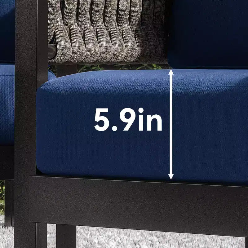 ALAULM 5PCS Outdoor Patio Sofa Set w/Modular Coffee Table, Waterproof Removable 6 Cushions, All-Weather Use, for Lawn, Garden, backyard, Navy Blue