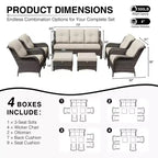 Ensemble canapé et fauteuil en osier oléfine tout temps UPTIOT avec poufs multifonctionnels