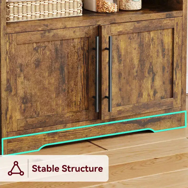 GustoWave 63'' Tall Microwave Stand Bakers Rack Cabinet, Farmhouse Bakers Rack with Power Outlet,Thickened Counter