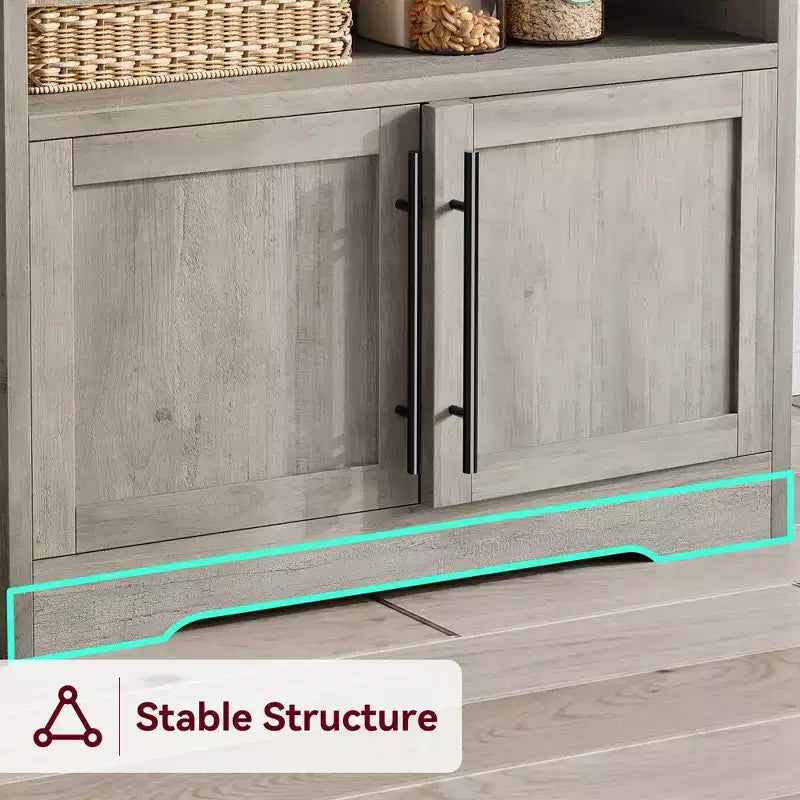 GustoWave 63'' Tall Microwave Stand Bakers Rack Cabinet, Farmhouse Bakers Rack with Power Outlet,Thickened Counter