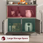 GustoWave 63'' Tall Microwave Stand Bakers Rack Cabinet, Farmhouse Bakers Rack with Power Outlet,Thickened Counter
