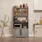 GustoWave 63'' Tall Microwave Stand Bakers Rack Cabinet, Farmhouse Bakers Rack with Power Outlet,Thickened Counter