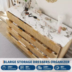 Dresser, 54 Wide Fluted 8 Drawer Modern Wood Chest of Drawers, Closet Storage Organizer & TV Stand