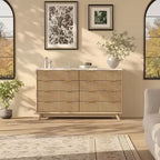 Dresser, 54 Wide Fluted 8 Drawer Modern Wood Chest of Drawers, Closet Storage Organizer & TV Stand